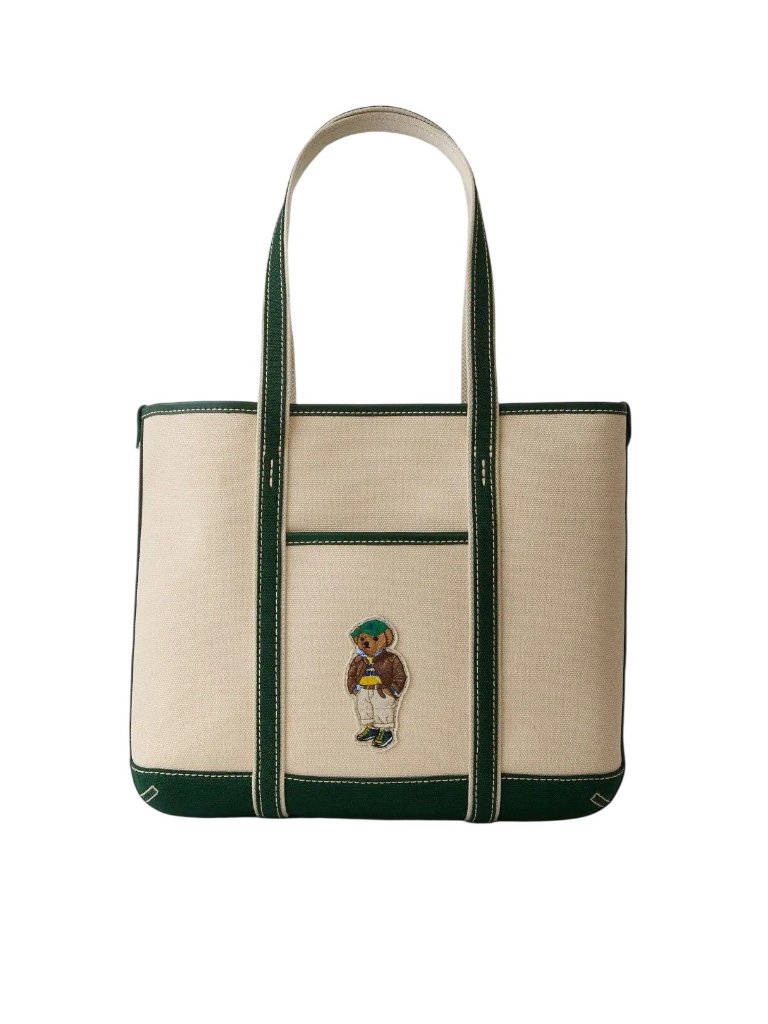 Polo Ralph Lauren Fall Bear Tote In Ecru & Juniper Womens Bag